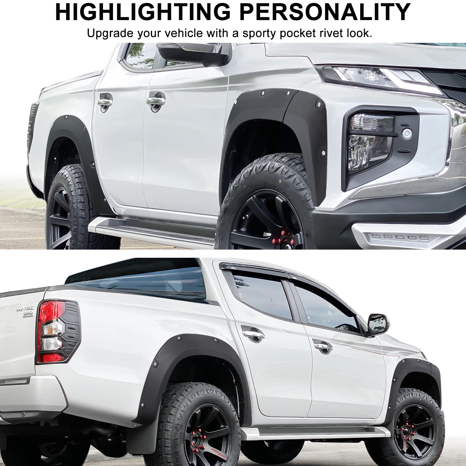 Rivet Style Fender Flares for Mitsubishi Triton L200 2019 2020 2021 2022 2023 Wheel Arches Kits Matte Black 4X4 Car Accessories