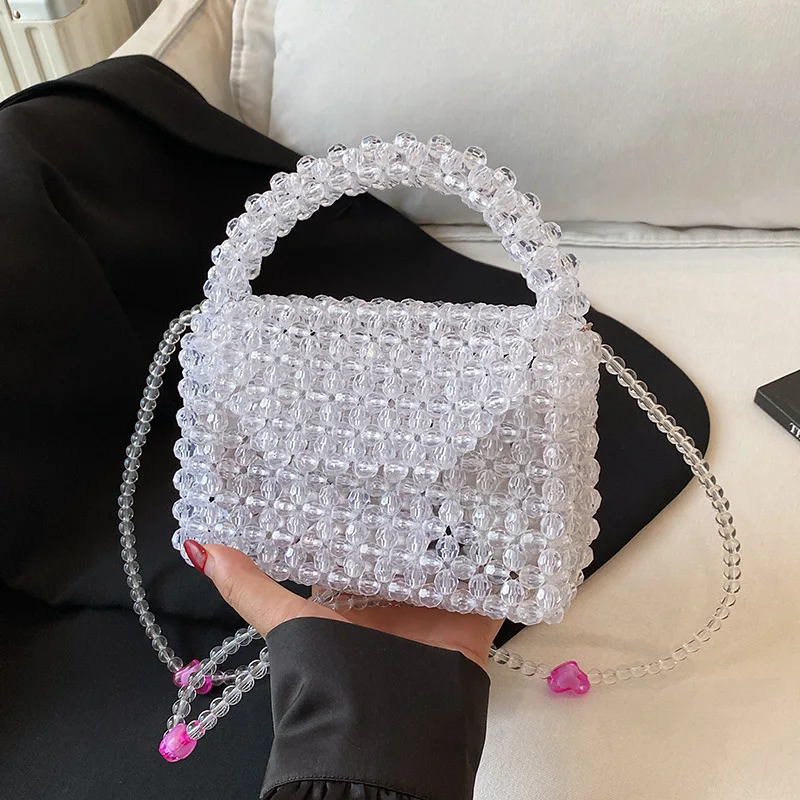 New shiny and simple envelope bag, hand woven bead shoulder phone bag, acrylic corner bead crossbody bag