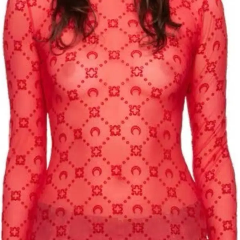 المرأة تي شيرت طويل الأكمام الجوف خارج شبكة أعلى الربيع أزياء شارع العليا حار فتاة الرجعية الكلاسيكية تصميم حافة الفطر #5