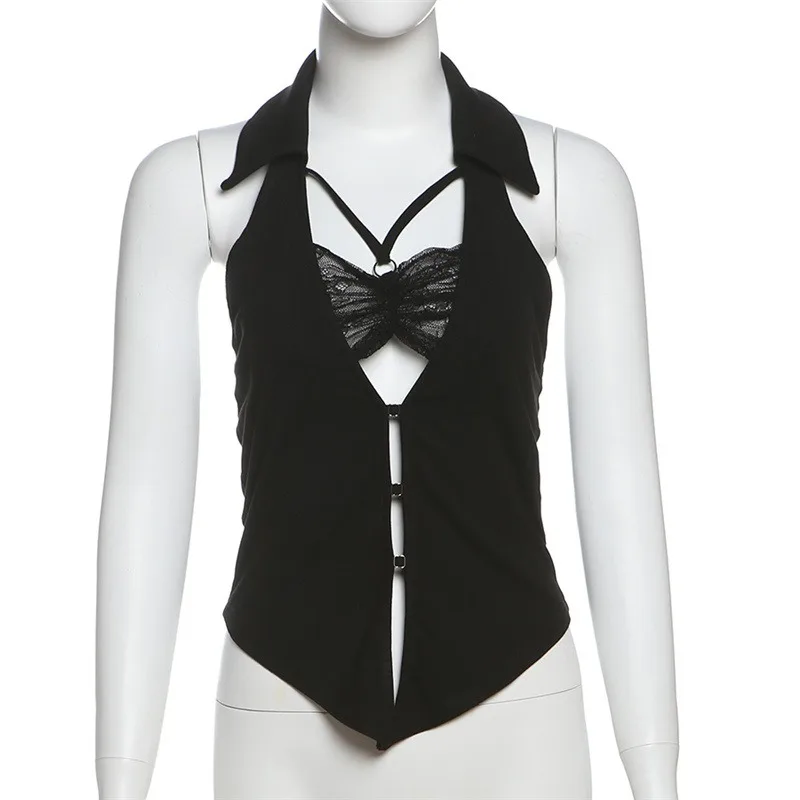 

2025 Spring New Solid Color Slim Fit Street Fashion Neck Sexy Halter Vest Women