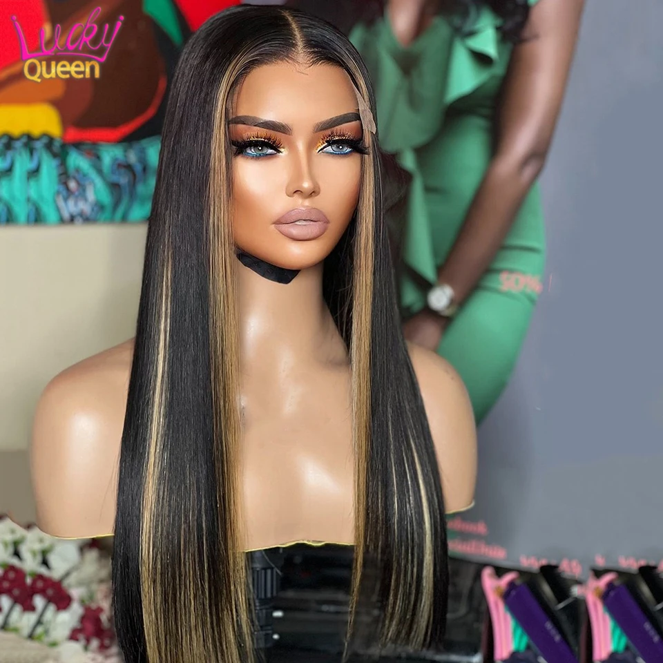 

13x6 Highlight Lace Front Wigs Human Hair Straight Pre Plucked 5x5 Lace Frontal Wigs Human Hair 180 Density For Women