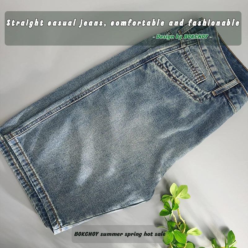 2024 Summer Spring New Vintage Straight Jeans for Men Clothing Washed Soft Cotton Loose Man Shorts Baggy Jeans KK1072