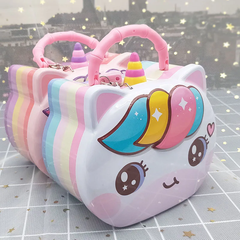 Cartoon Money Save Box Children Toy Survival Handbag Portable Coin Bank Cute Piggy Bank Anti-fall Piggy Bank Creative with Lock