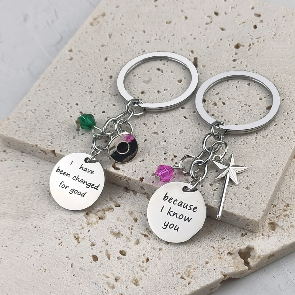 2Pc Wicked the Musical Inspired Keyring Elphaba Glinda Hat Broom Backpack Pendant Friendship Matching Keychain Gift