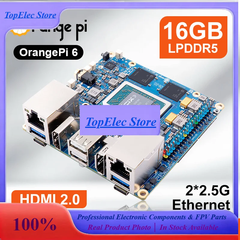 TopEsOrange Pi 6 16G+Cooler, DDR5 CIX SoC Mini PC M2 NVME SSD 45TOPS NPU Single Board Computer Run Linux/Android/Windows/ROS2 OS