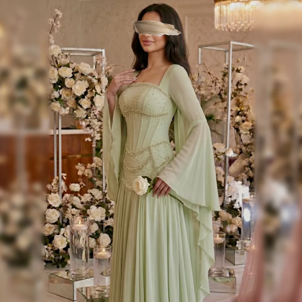 Maßgeschneiderte Formelle Abendkleider mit Perlenstickerei A-Linie Lange Kleider Exquisites Hochzeitskleid für Bankette