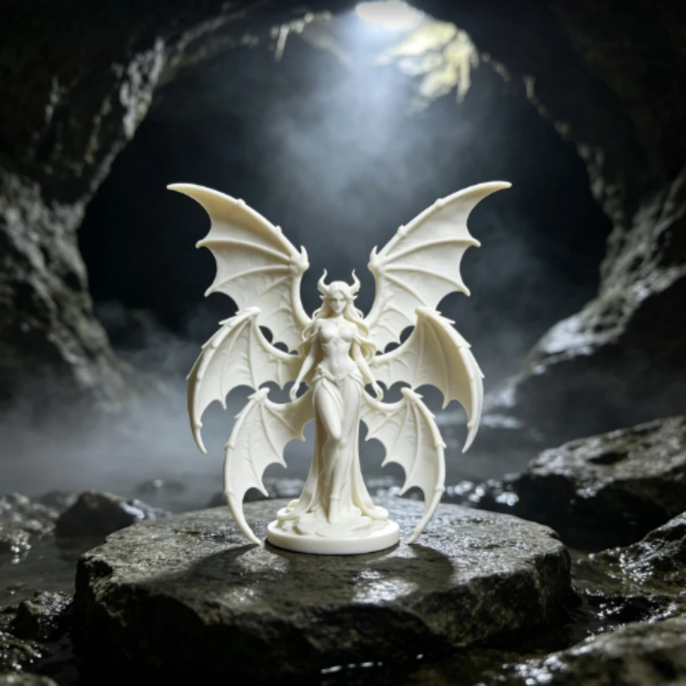 Six‑Wing Demon Queen Figurines 3D‑Printed Gothic Dark Fantasy Devil Statue with Horns Bat Wings Tabletop Desktop Ornaments Gifts