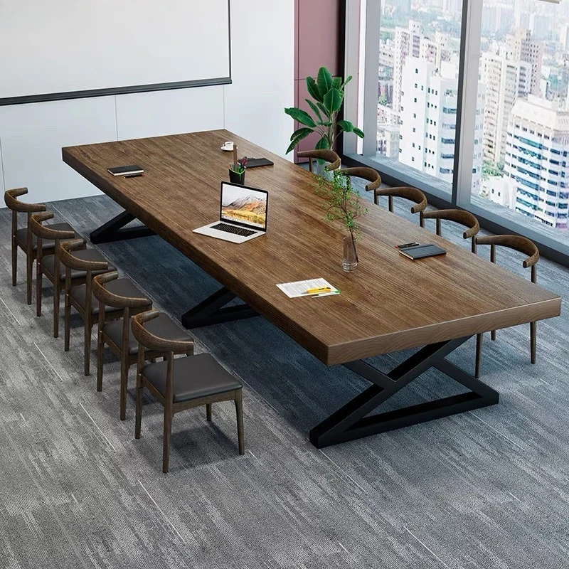 Solid wood conference office training table and chair combination large strip