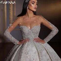 Exquisite Sequined Beads Wedding Dress Illusion O-neck Long Sleeve Bridal Gown 2025 Customized Ball Gowns Dresses For Bride