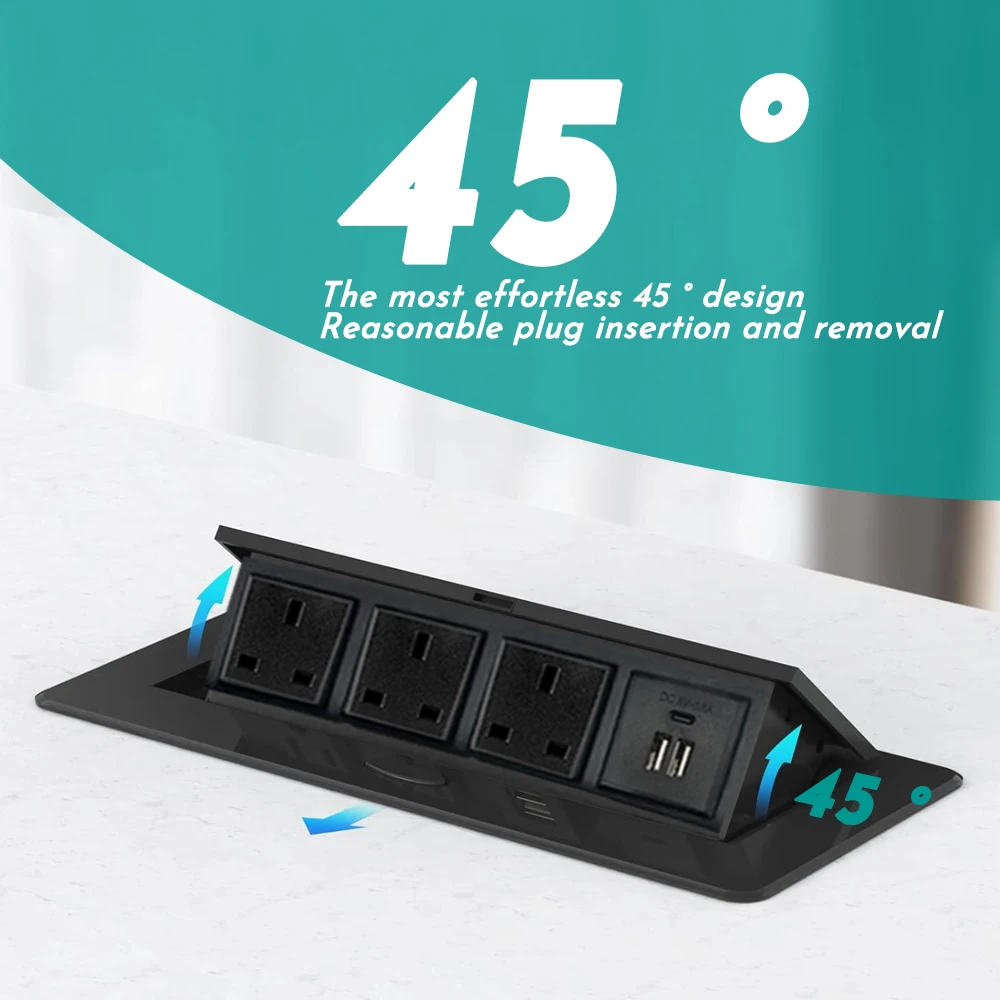 FUNAYA Pop Up Socket Multi Universal UK with USB TYPE-C CAT6 HDMI Cable Multimedia Built-in Socket for Office Desktop Countertop