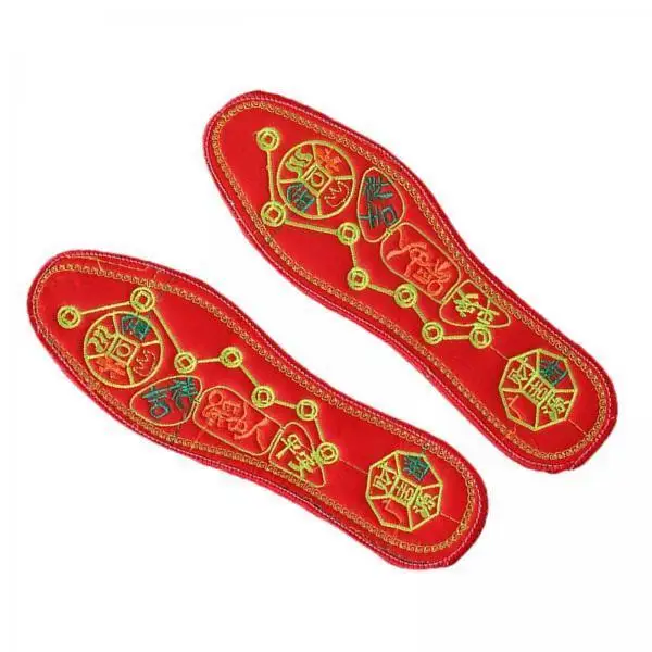 Red Embroidered Shoe Insoles Breathable Cloth Cushion Support Footwear Insoles for Walking Running Work