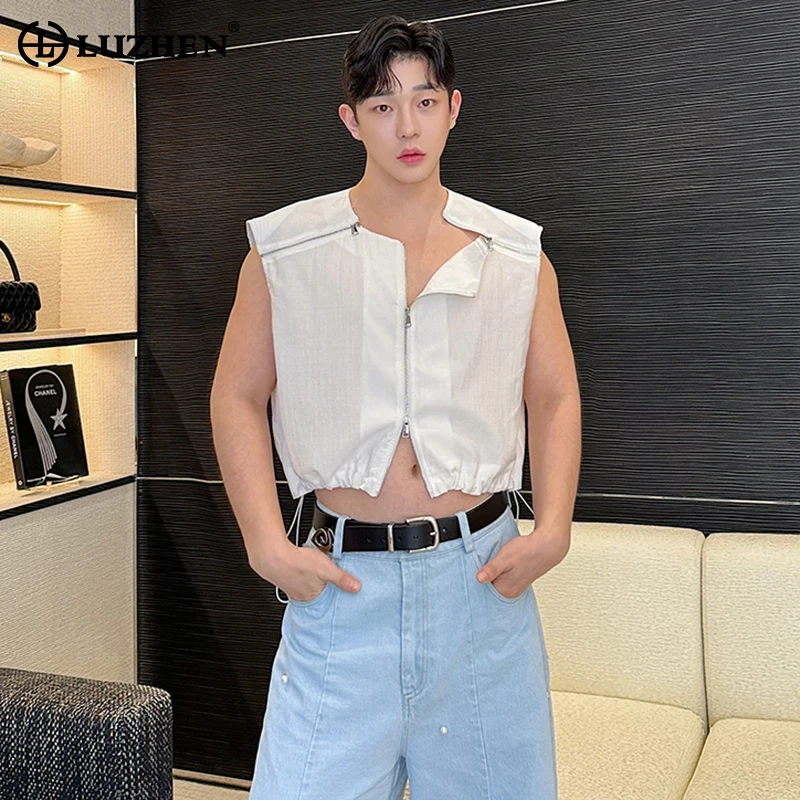 

LUZHEN Zipper Splicing Design Personalized Trendy Sleeveless Vests Stylish Men's Waistcoat Korean Reviews Many Clothes LZ3449