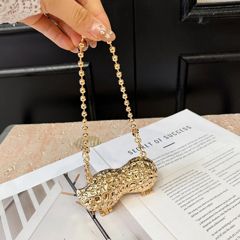

2025 New Glossy Acrylic Peanut Shape Shoulder & Crossbody Bags Compact Stylish Design Hot Trendy Chains Lipstick Bags for Women