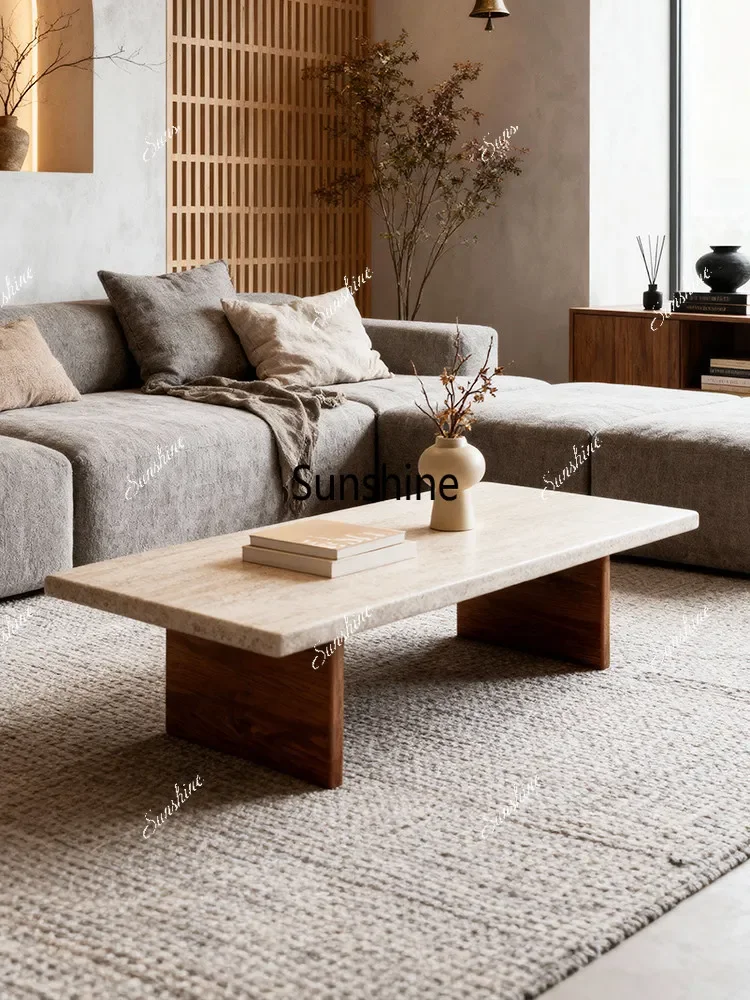 

Wabi Sand Wind Natural Travertine Coffee Table Villa Living Room Household Marble Tea Table Rectangle FT