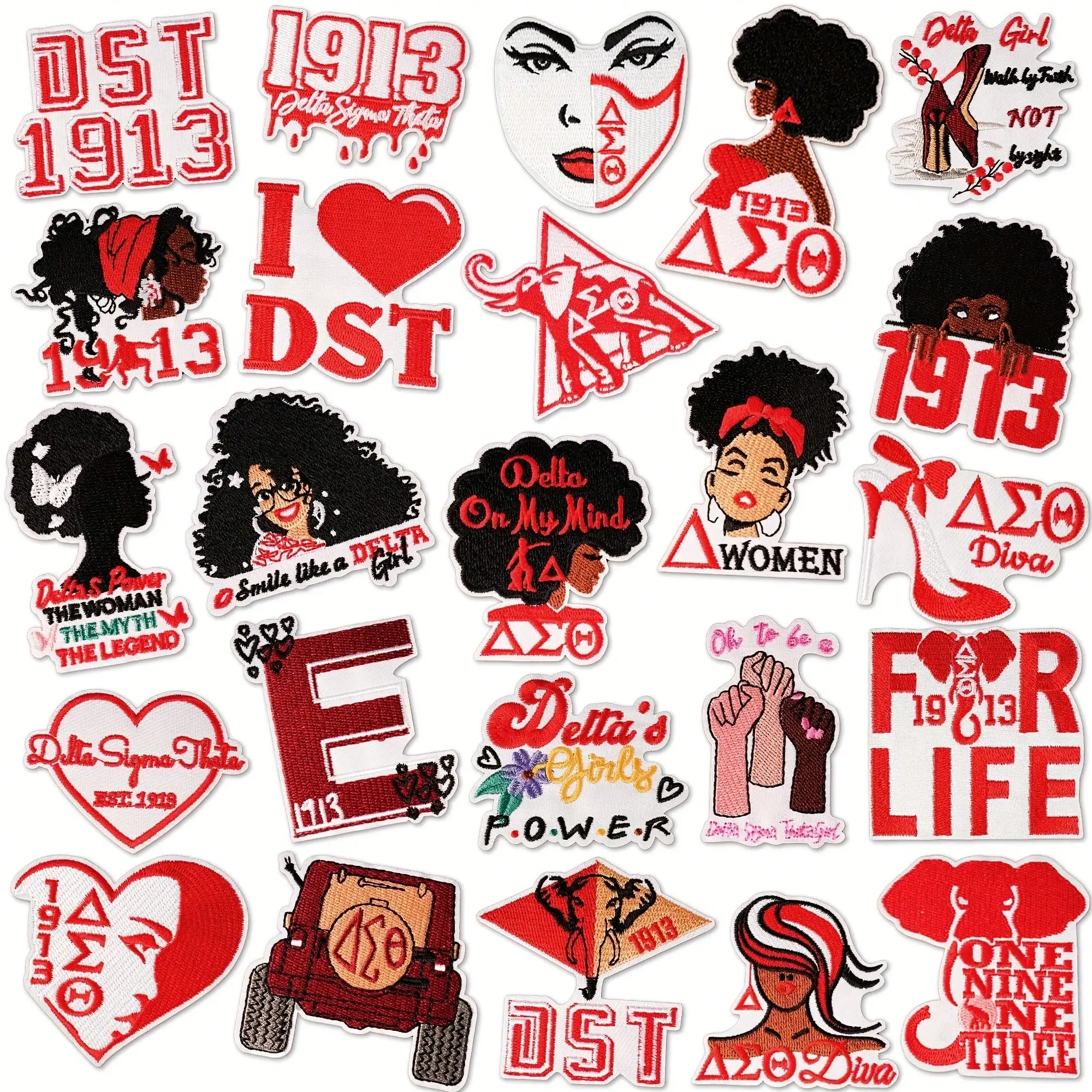

24PCS Red Iron-On Patches - Embroidered Appliques For Jackets, Hats, Bags, Jeans, Greek Letter Accessories & DIY Craft Supplies
