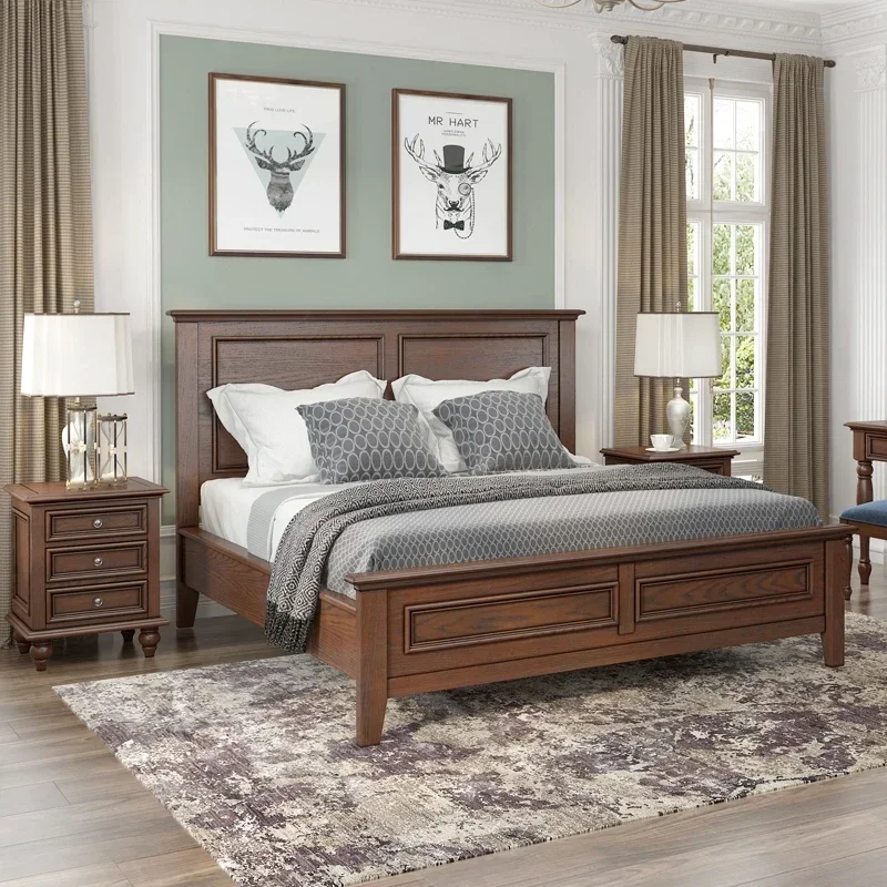 

American Style Solid Wood Bed Ash Retro 1.5 M Double Bed Master Bedroom 1.8 M