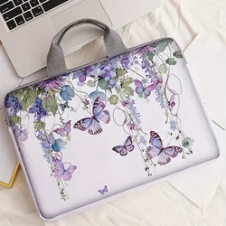 One piece set, two styles, purple butterfly pattern laptop bag and briefcase, suitable for 14 inch laptops