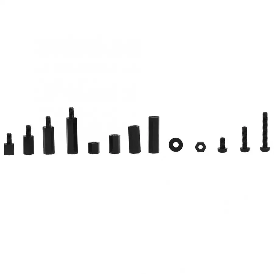Espaciadores de columna hexagonal bidireccional de nailon negro, 320 piezas, M3, para placa base PCB, juego de tuercas de tornillo de espaciado de plástico fijo