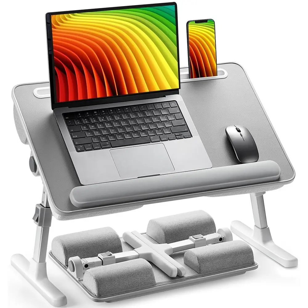 

Folding Desk with Adjustable Monitor Stand and Storage Shelf, 24.8in Small Desk with Wheels, Mobile Rolling Table for Small Spa