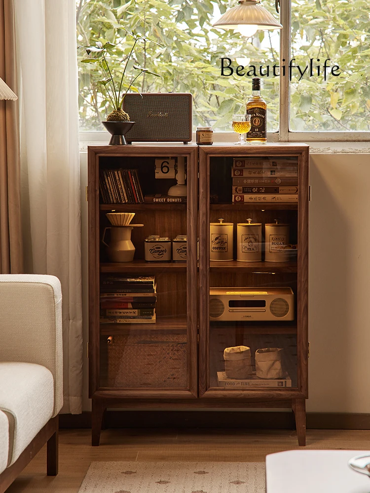 

Premium black walnut short bookcase simple bookshelf household wall storage display locker