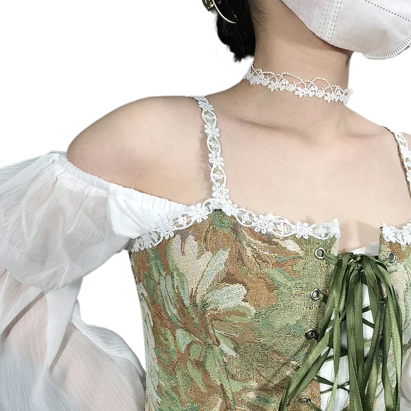 

Oil Flower Pattern Tight Vest Vintage Front Lace-up Corsets Tops Renaissance Bustier Waist Training Camisole Bodyshaper