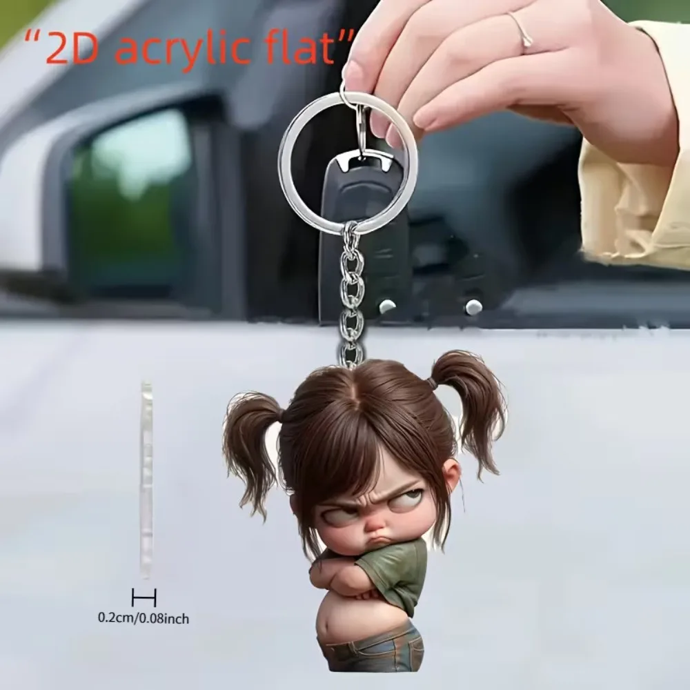 Cartoon New Flat Keychain Cute Little Girl Car Rearview Mirror Acrylic Backpack Decoration Pendant Jewelry Accessory Decoration