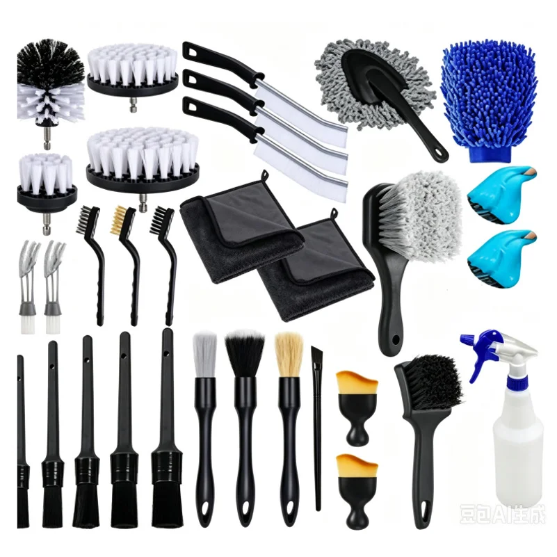 Car Wash Cleaning Tool Kit - Wheel Hub Detailing Brush Crevice Air Vent Cleaner Beauty Car Wash Kit