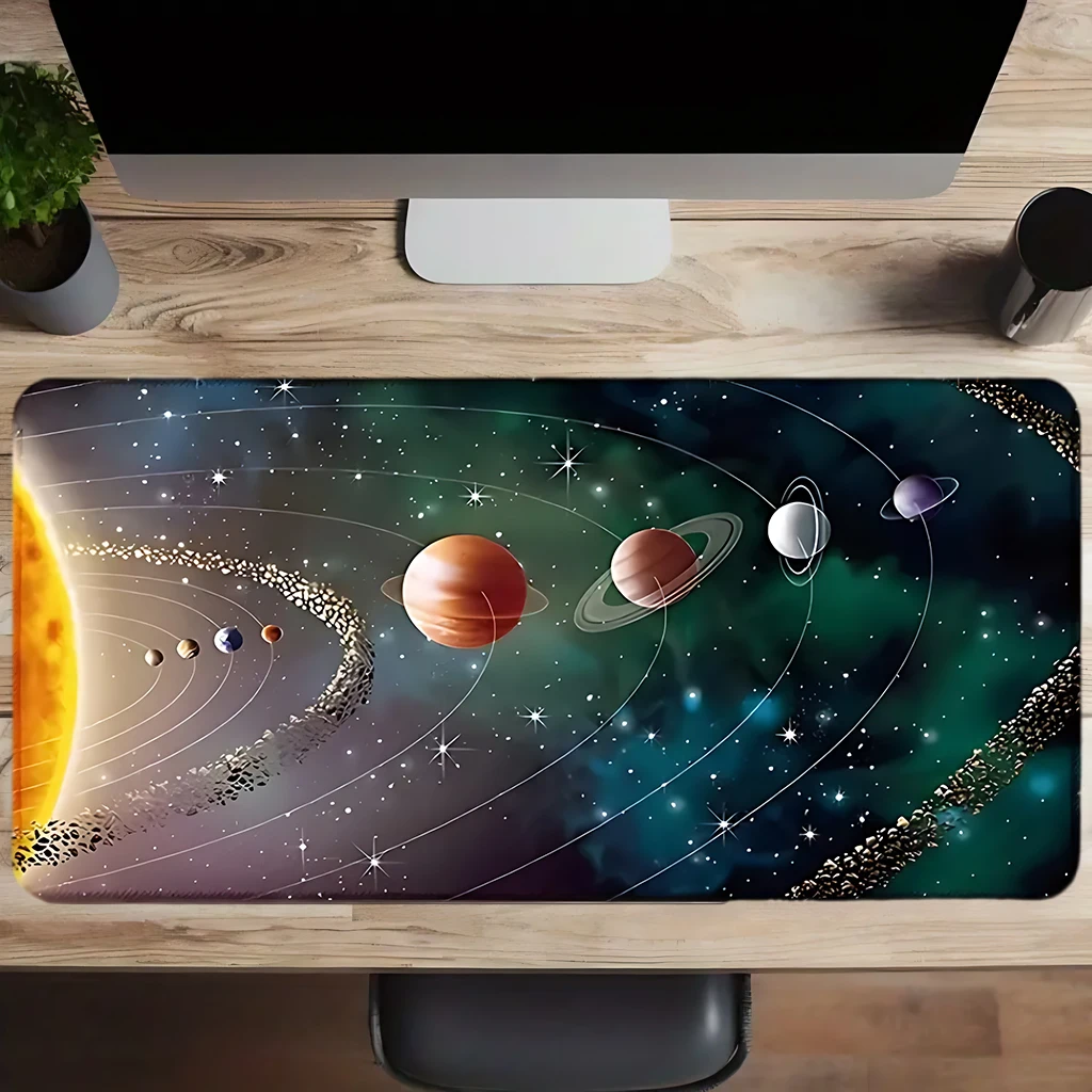 

Space-themed mouse pad, 2mm anti-slip sewn edge rubber base, home office desk pad, cosmic planet design