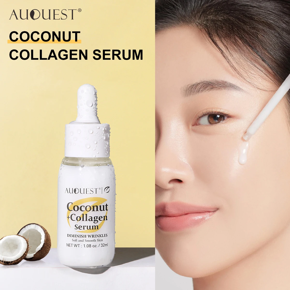 AUQUEST Coconut Collagen Anti Wrinkle Face Serum Fade Fine Lines Firming Smoothing Hyaluronic Acid Facial Serum Skin Care