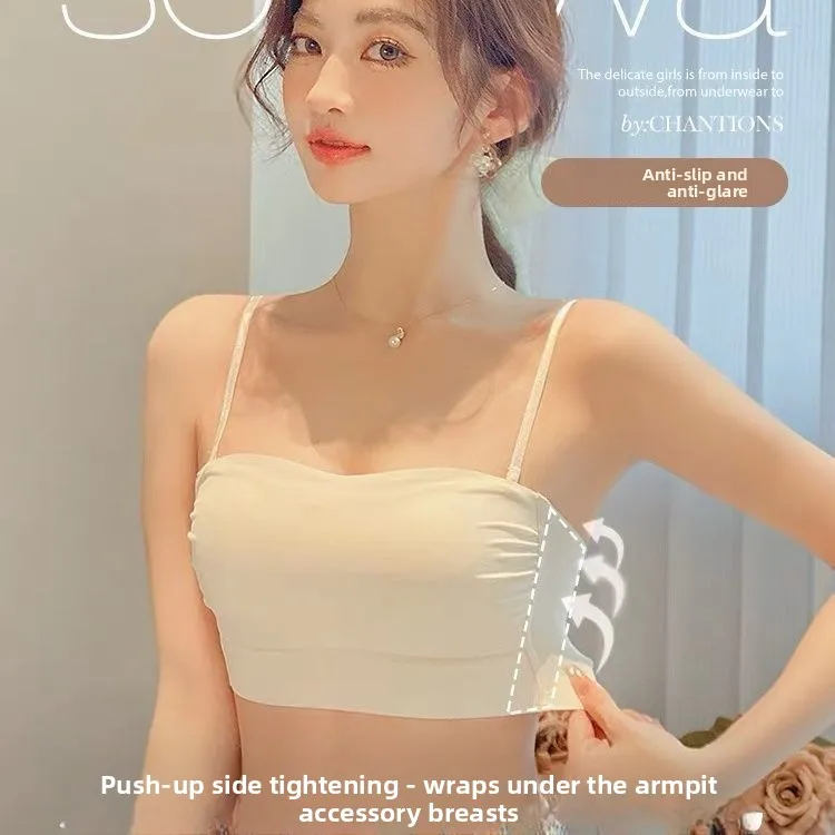 Fashion Backless Tank Tops Cute Crop Tops For Women Slim Elastic Camisole Ice Silk Women Spaghetti Camis With Bra Pad