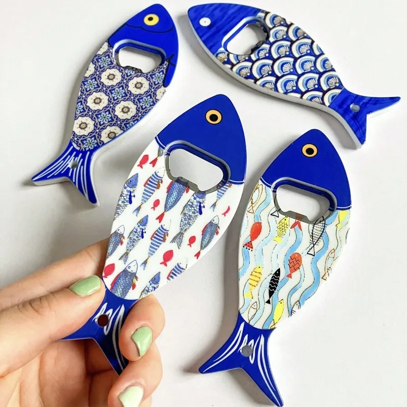 1pc Random Fish Shaped Bottle Openers Refrigerator Magnet Embossed Hot Stamping Technology Can Opener