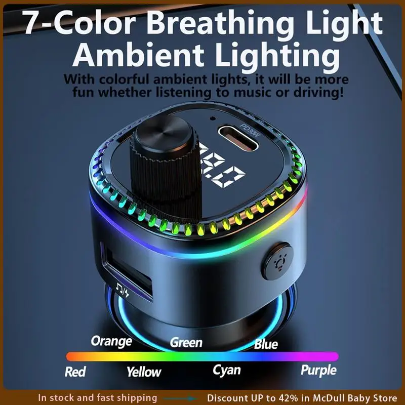ABJA-Bluetooth 5.3 FM Transmitter For Car, Bluetooth Car Adapter, Support MP3 Player, Handsfree Calling, LED Backlit, U Disk