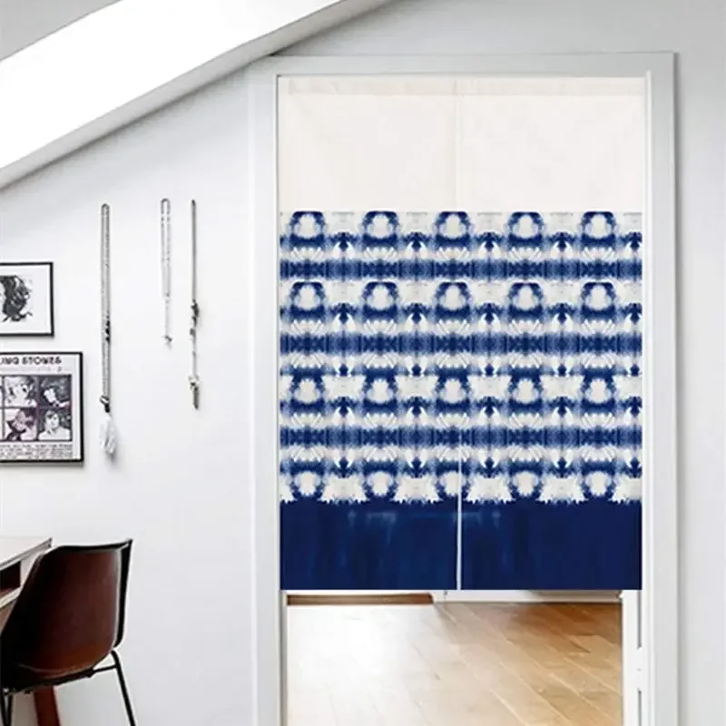 VIKAMA Blue Ink Tie Dye Gradient Japanese Style Half Door Curtain Tea Room Bedroom Foyer Home Decoration