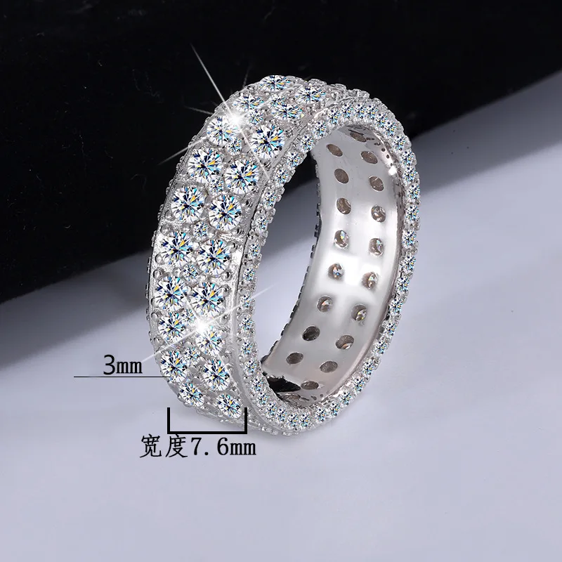 

PT950 Platinum Hip-Hop Ring, 5 Carat Moissanite Starry Sky Full-Stone Style, Heavy-Craft Luxury Super Shiny Ring