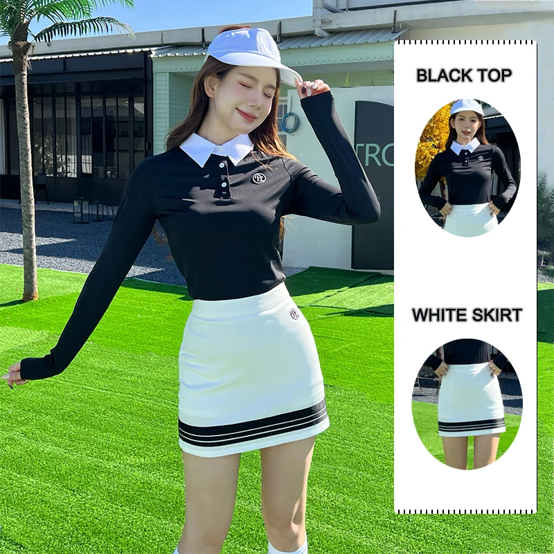 Lente en herfst Golf Dames T-shirt met lange mouwen Rok Tennispak Vrouwelijk poloshirt Topmode Plooien Skort Golfuutfits