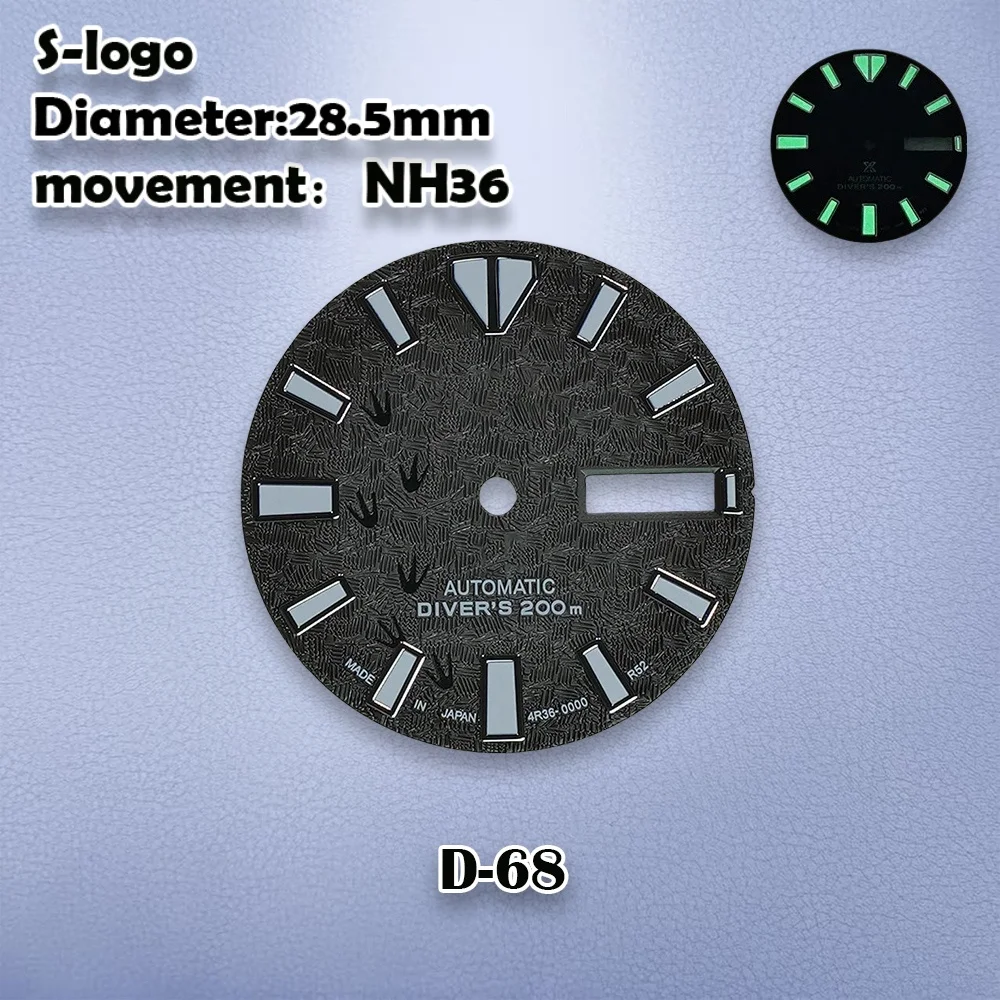 28.5 مللي متر S شعار NH36 الطلب السماء الزرقاء البصمة ولوح ركوب الأمواج للكلاب Skx007 الطلب مناسبة لحركة NH36 الأخضر المضيء