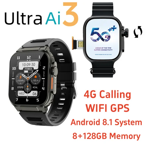 Imagen 2 del producto Reloj Inteligente Microwear Ultra Ai3 S9 Ultra 180 ° Cámara giratoria Google Play GPS WIFI Amoled HD Display 4G Llamadas Smartwatch Hombres