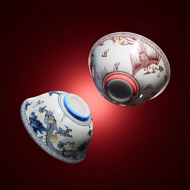 Ceramic dragon and phoenix noodle soup bowl merchandise annual meeting gift large birthday bowl