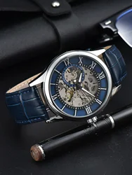 LONGLUX Automatic Watch Rome Wholesale Mechanical Wristwatches Waterproof Hollow Leather Mens Watch Men Gift