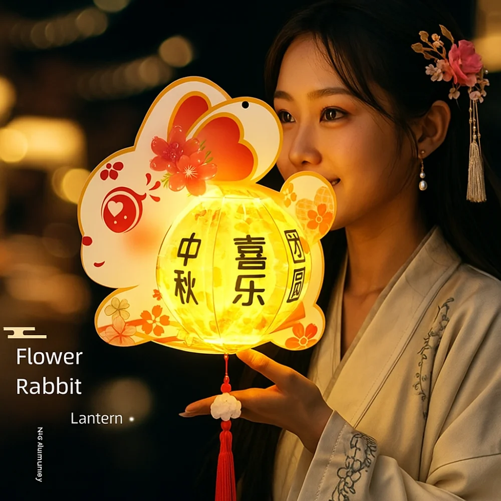 

Cartoon Middle Autumn Festival Lantern Cute Chinese Style Festival Lantern Material Pack Handmade Luminous Hanging Rabbit Lamps