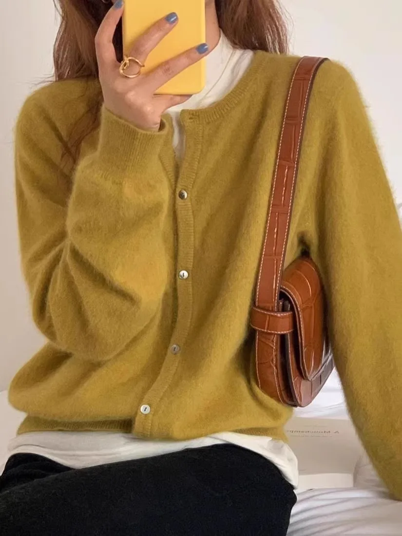 New Women's round Ne Knitted Woolen Cardigan ort Sle Spring Autumn Winter Korean Version Versatile Base Layer Camere ...