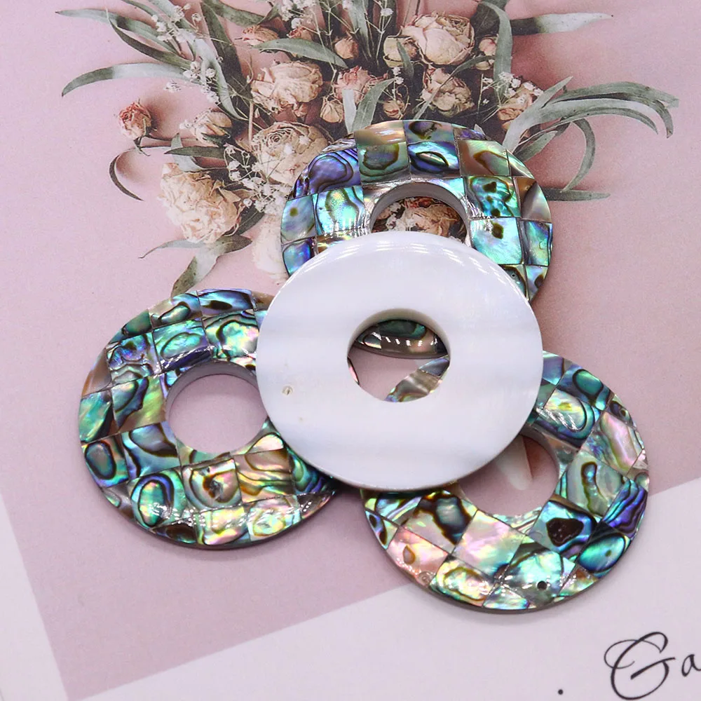 

Round Big Hole Natural Abalone Shell Pendant Splicing Design Single Sided Jewelry Materials Necklace Suitable for DIY Accessory