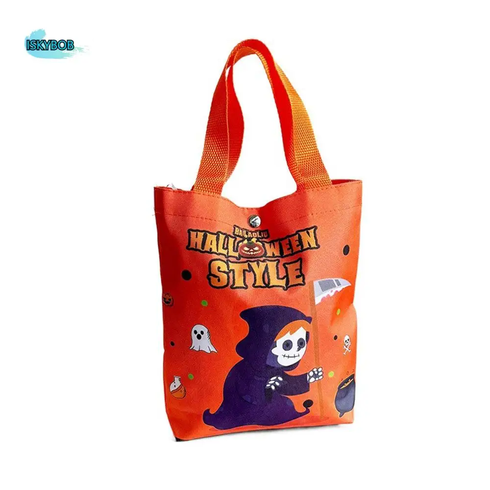 

Handheld Halloween Candy Tote Bag Portable Drawstring/Snap Button Halloween Gift Handbag Reusable Lightweight