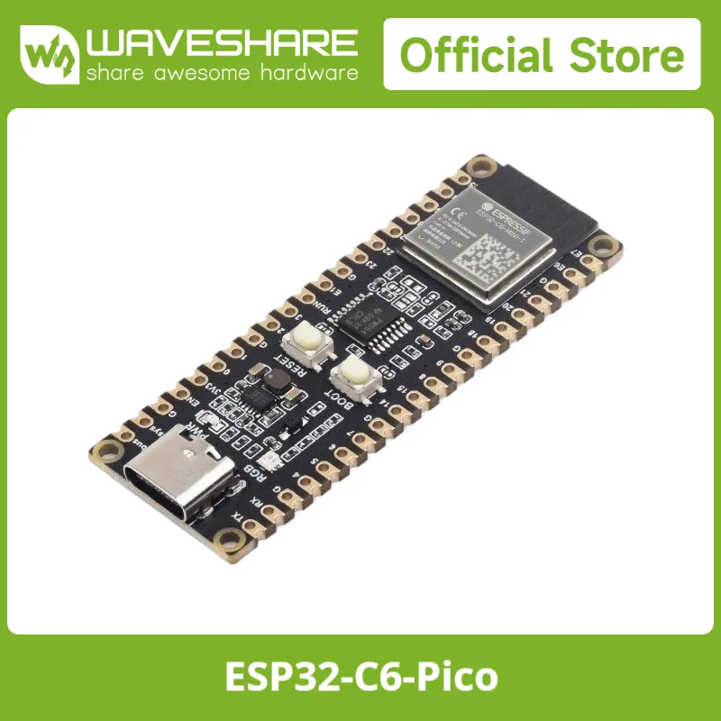 Waveshare ESP32-C6 Microcontroller, WiFi 6 Development Board, 160MHz Single-core Processor, ESP32-C6-MINI-1 Module