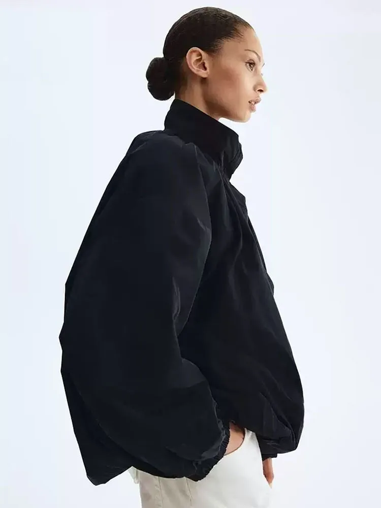 Loose Long Sleeve Moto Style Outerwear Women's Simple Fashion Autumn New Arrival Oversized Coat French Style Regular Length