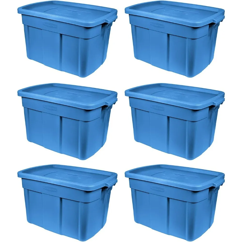 

Сумка Roughneck Tote 18 галлонов, 6 упаковок, сделанная в США, Herirage Blue, прочные пластиковые штабелируемые контейнеры для хранения с крышками и ручками