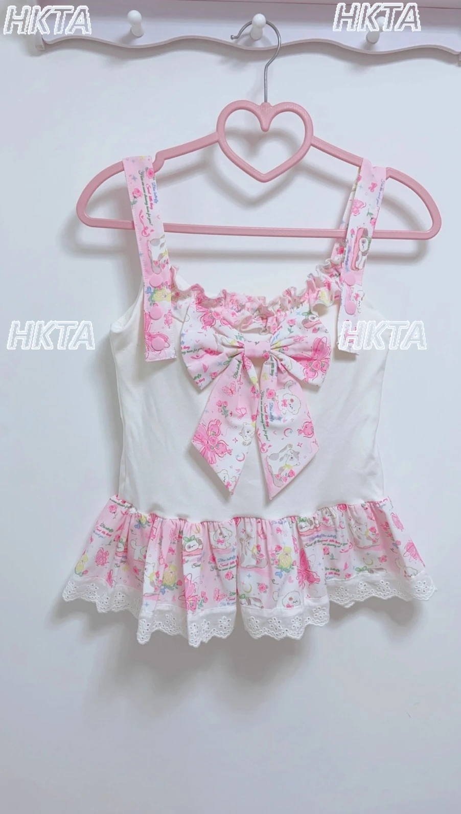 Japanischen Stil 2025, Sommer Neue Original Cartoon-Muster Spitze Bogen Elastische Schlinge Weste Frauen Süße und Nette Schlanke Lolita Tops Mädchen