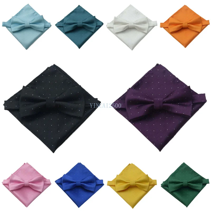 Mens Bowtie Handkerchief Pocket Squares Bowknot 2Pcs Set Dot Butterfly Bow tie Christmas Gift school Classic MJ119