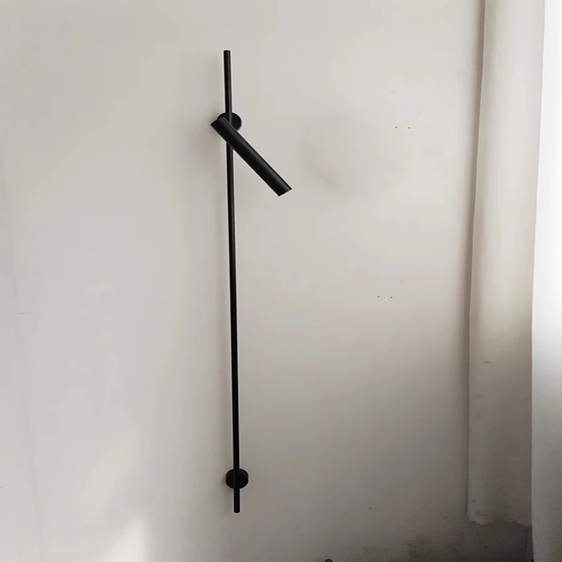 

2026 Minimalist Black Long Pole Wall Lamp Led Rotatable Spotlight Bedroom Beside Lamp Corridor Background Lamp Gallery Picture L