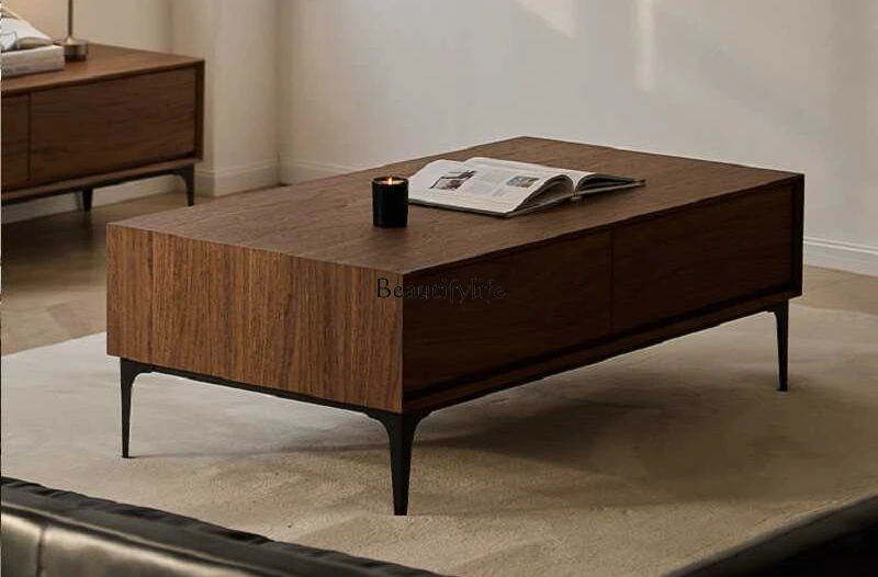 

Italian minimalist North American black walnut solid wood coffee table square storage simple design square table